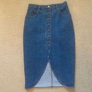 Vintage Denim 100% Cotton Cristina Brand Tulip Hem Button Front Skirt Size 14